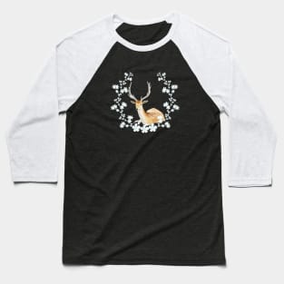Deer Buck Design Watercolor Flower Wreath Baseball T-Shirt